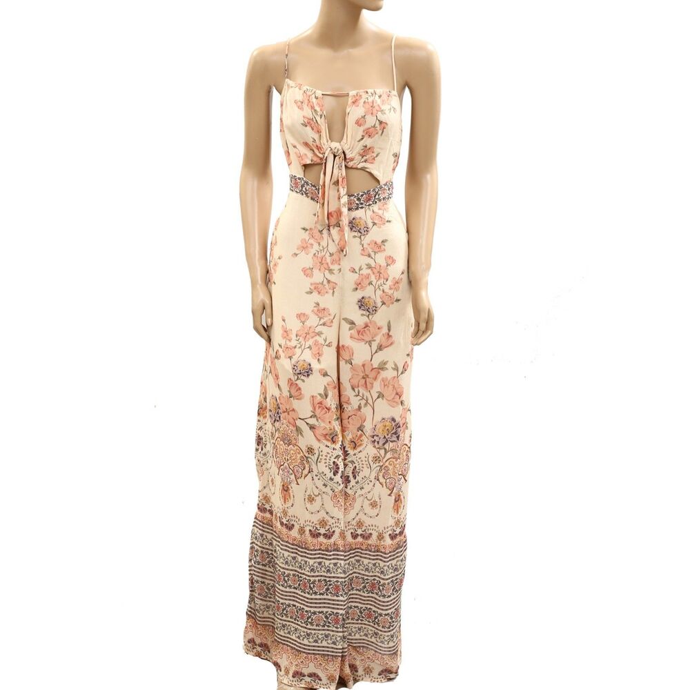 Free People One-Piece Jumpsuit Wide-Leg Cutout Floral Printed Beach XS 286107